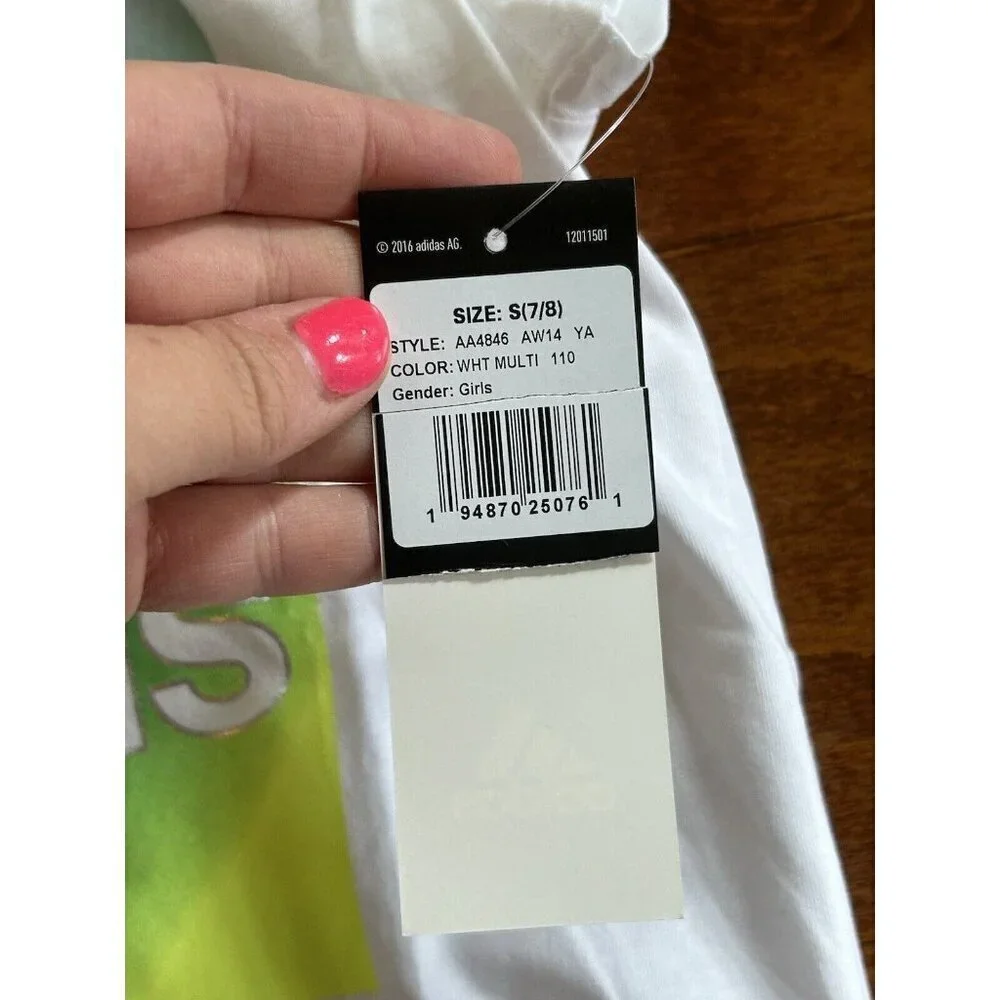 adidas Girls' Short Sleeve‎ Cotton Scoop Neck Tee T-Shirt Rainbow NWT Size S 7/8
